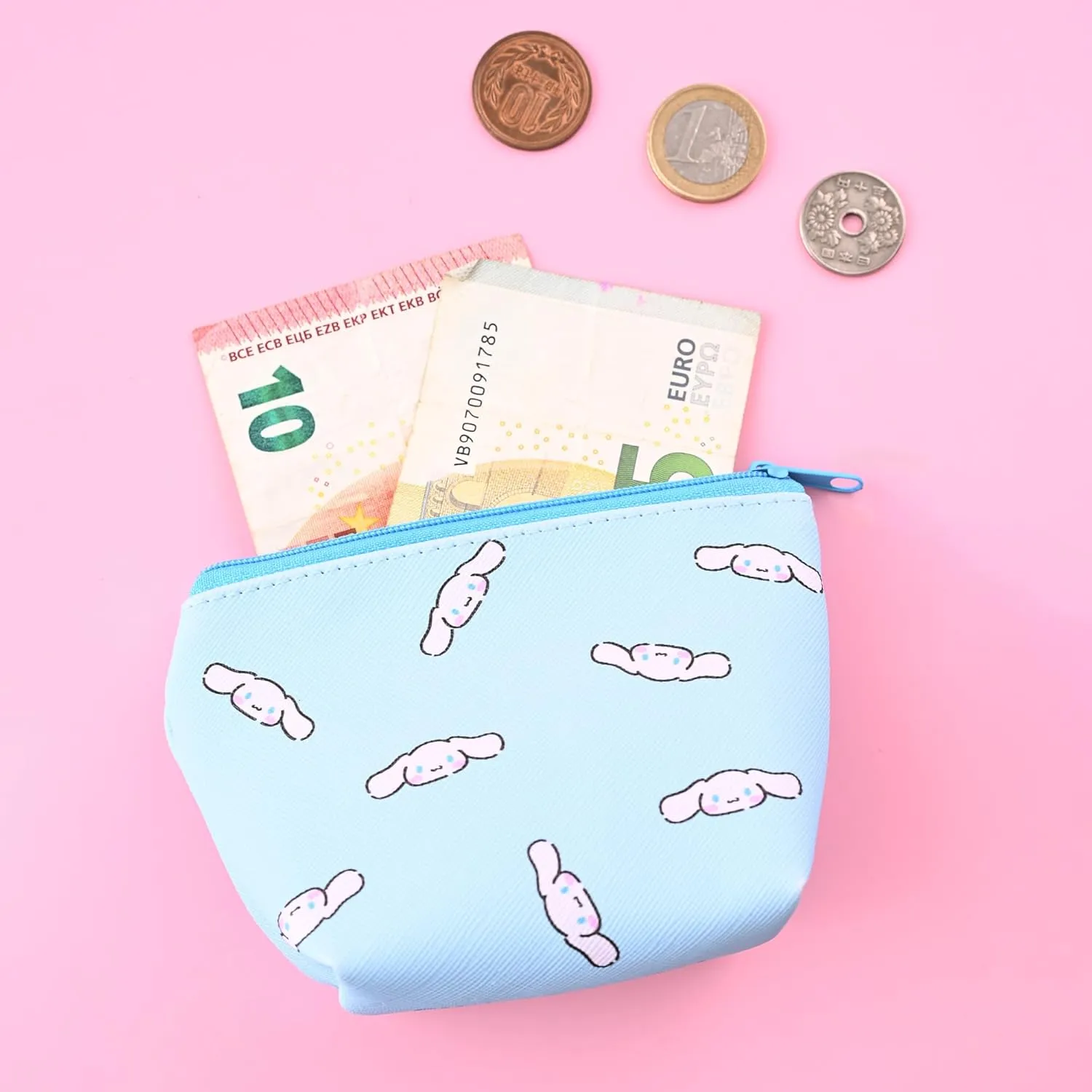 San-rio Characters Mini Makeup Bag 2 Pack - Small Pouches for Purse, Mini Cosmetic Bag, Zippered Design, Mini Pouch for Purse, Ideal for Coins, Jewelry, Accessories (Cinnamon-roll)