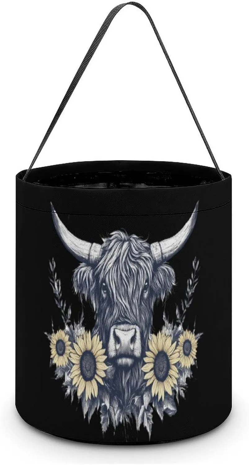 Scottish Highland Cow Sunflowers Halloween Candy Bag Candy Tote Bucket Gift Bags Party Supplies for Women Men
