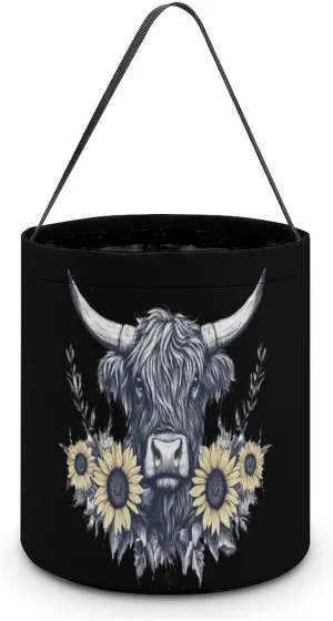 Scottish Highland Cow Sunflowers Halloween Candy Bag Candy Tote Bucket Gift Bags Party Supplies for Women Men
