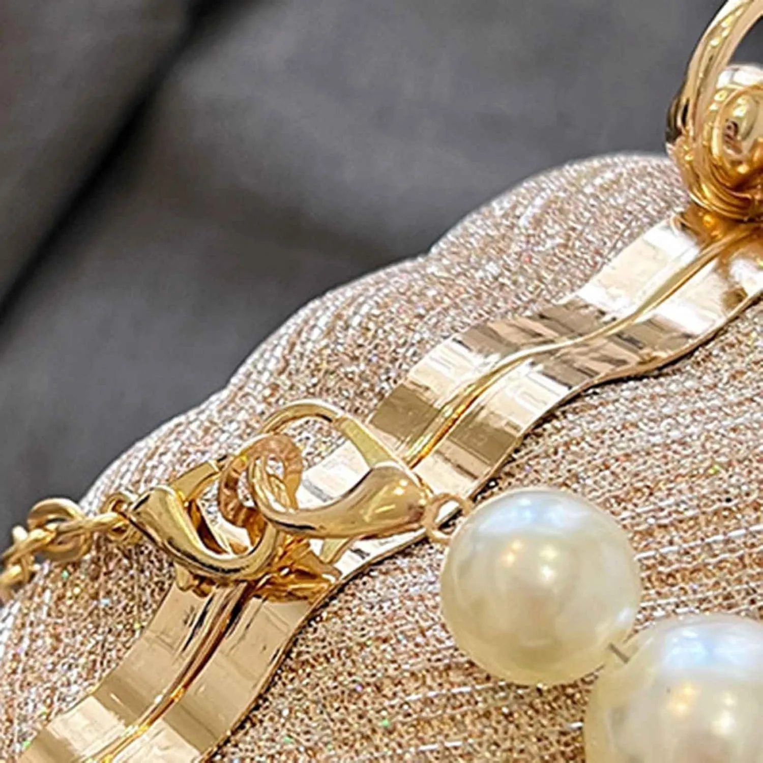 Sequin Small Bag Women's Bag New Simple Crossbody Bags Korean Pearl Chain Shoulder Bag Mens Purses Or (Gold, One Size)