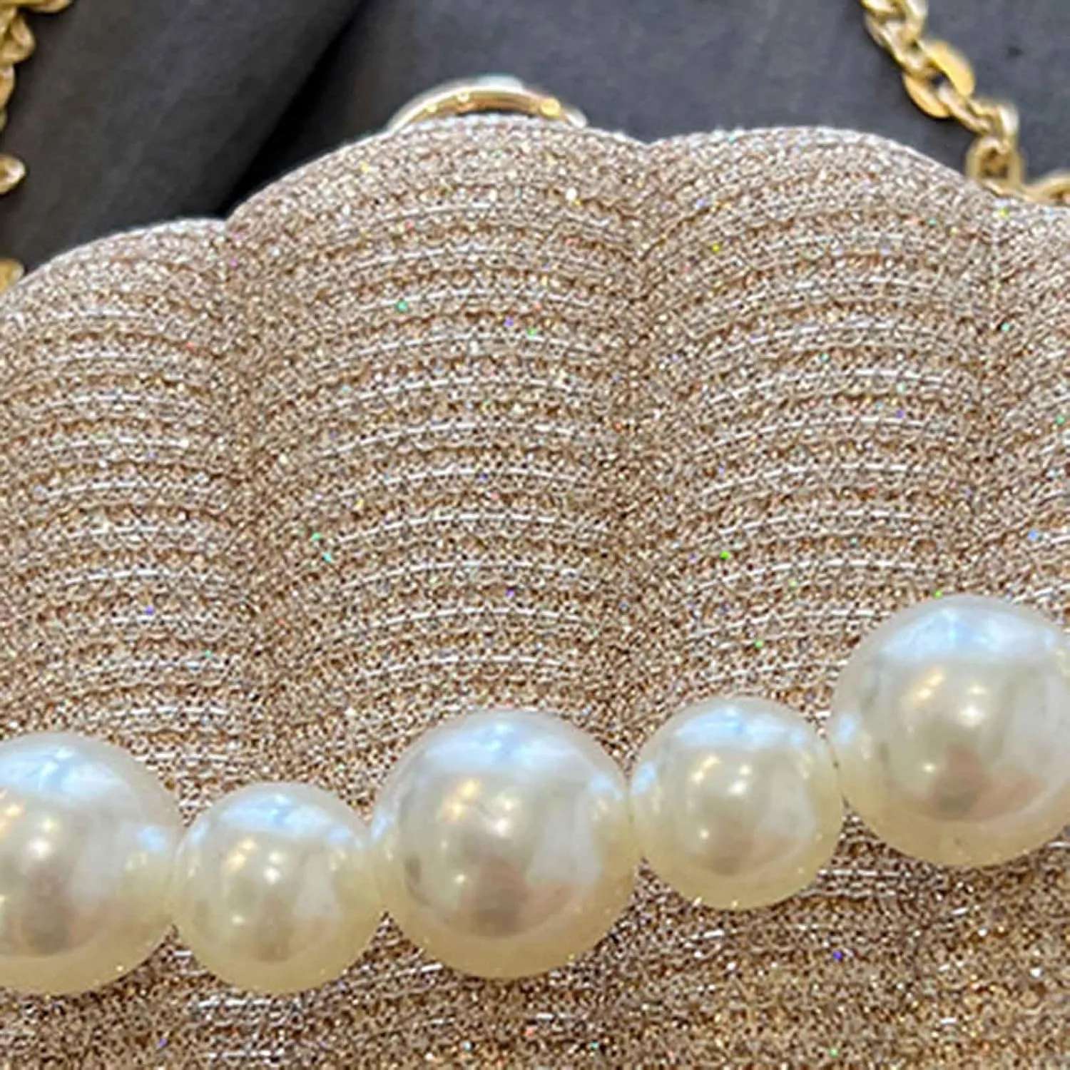 Sequin Small Bag Women's Bag New Simple Crossbody Bags Korean Pearl Chain Shoulder Bag Mens Purses Or (Gold, One Size)
