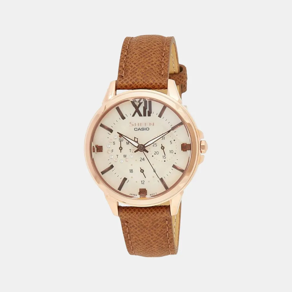 Sheen Women's Chronograph Leather Watch SX217 - SHE-3056PGL-7AUDF