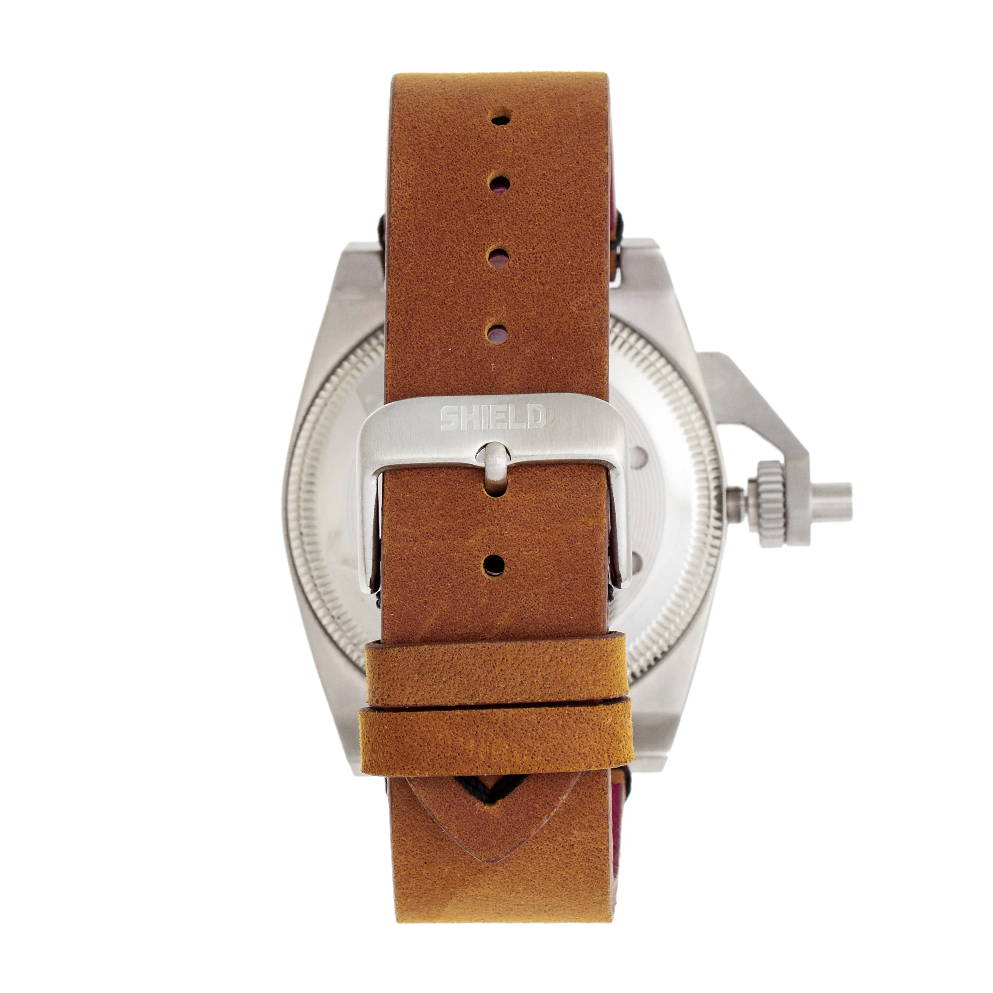 Shield Pascal Leather-Band Men's Diver Watch - Light Brown/Black