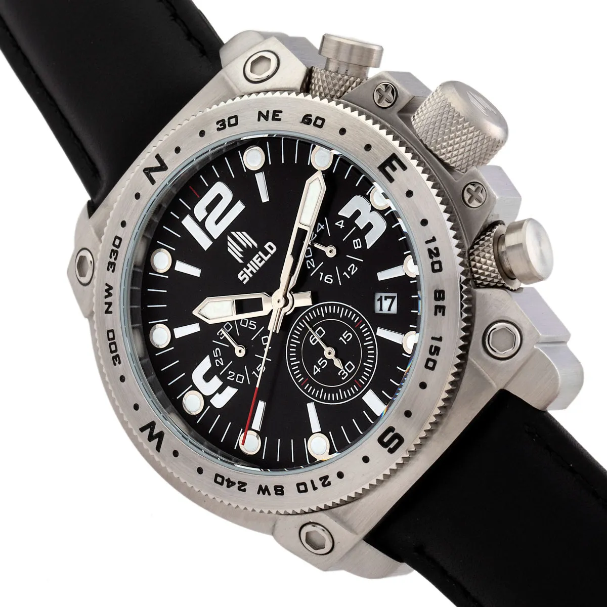Shield Tesei Chronograph Leather-Band Men's Diver Watch w/Date