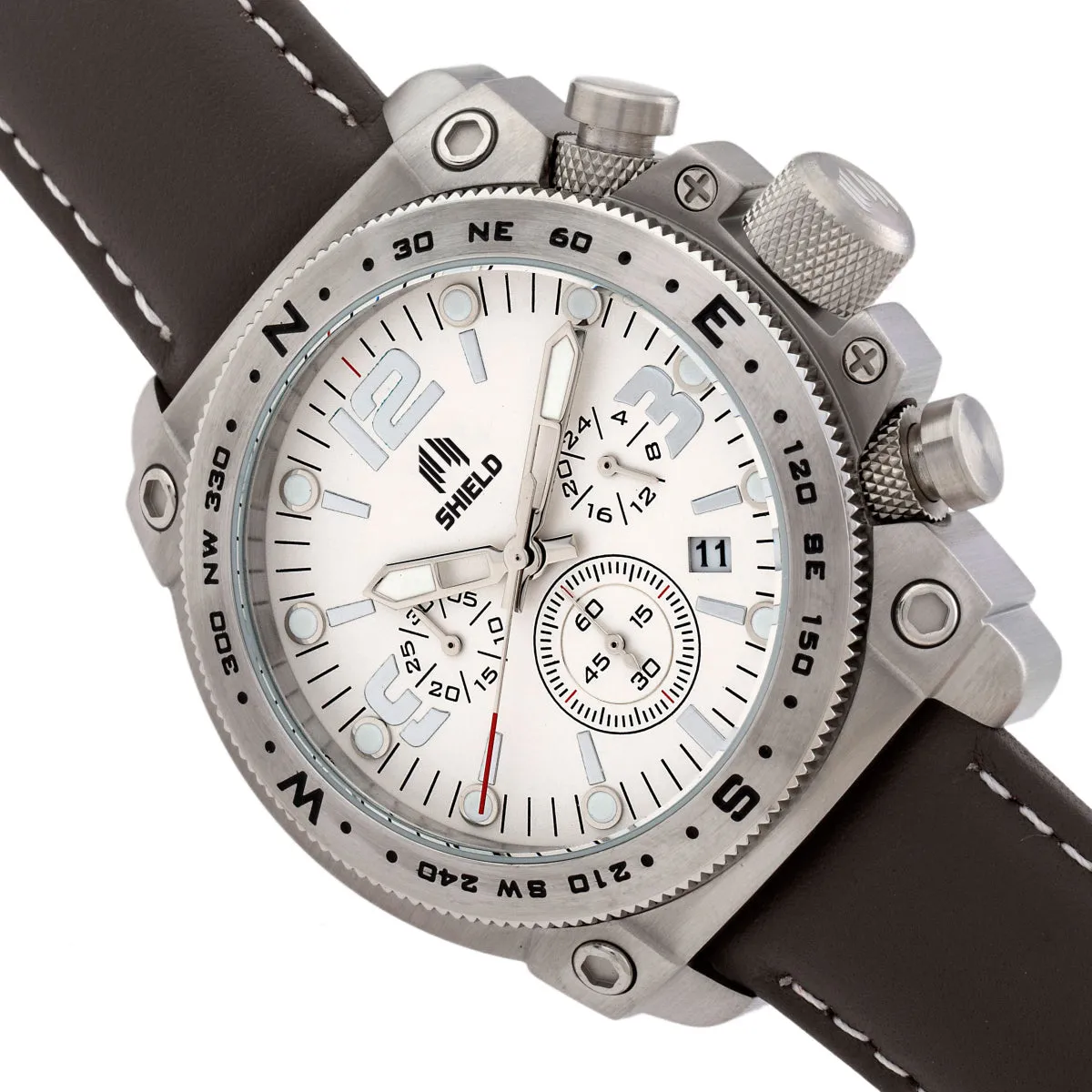 Shield Tesei Chronograph Leather-Band Men's Diver Watch w/Date