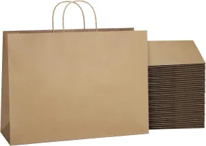 SHOPDAY Brown Paper Bags with Handles, 16x6x12, 25 Pack Large Kraft Paper Tote Bags for Grocery, Business Takeouts