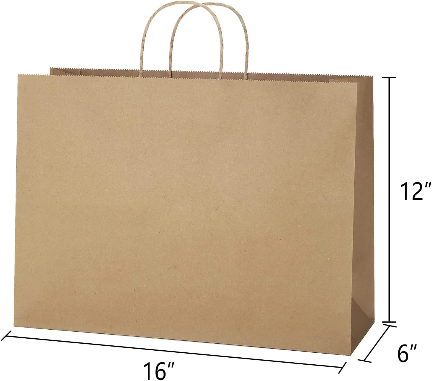 SHOPDAY Brown Paper Bags with Handles, 16x6x12, 25 Pack Large Kraft Paper Tote Bags for Grocery, Business Takeouts