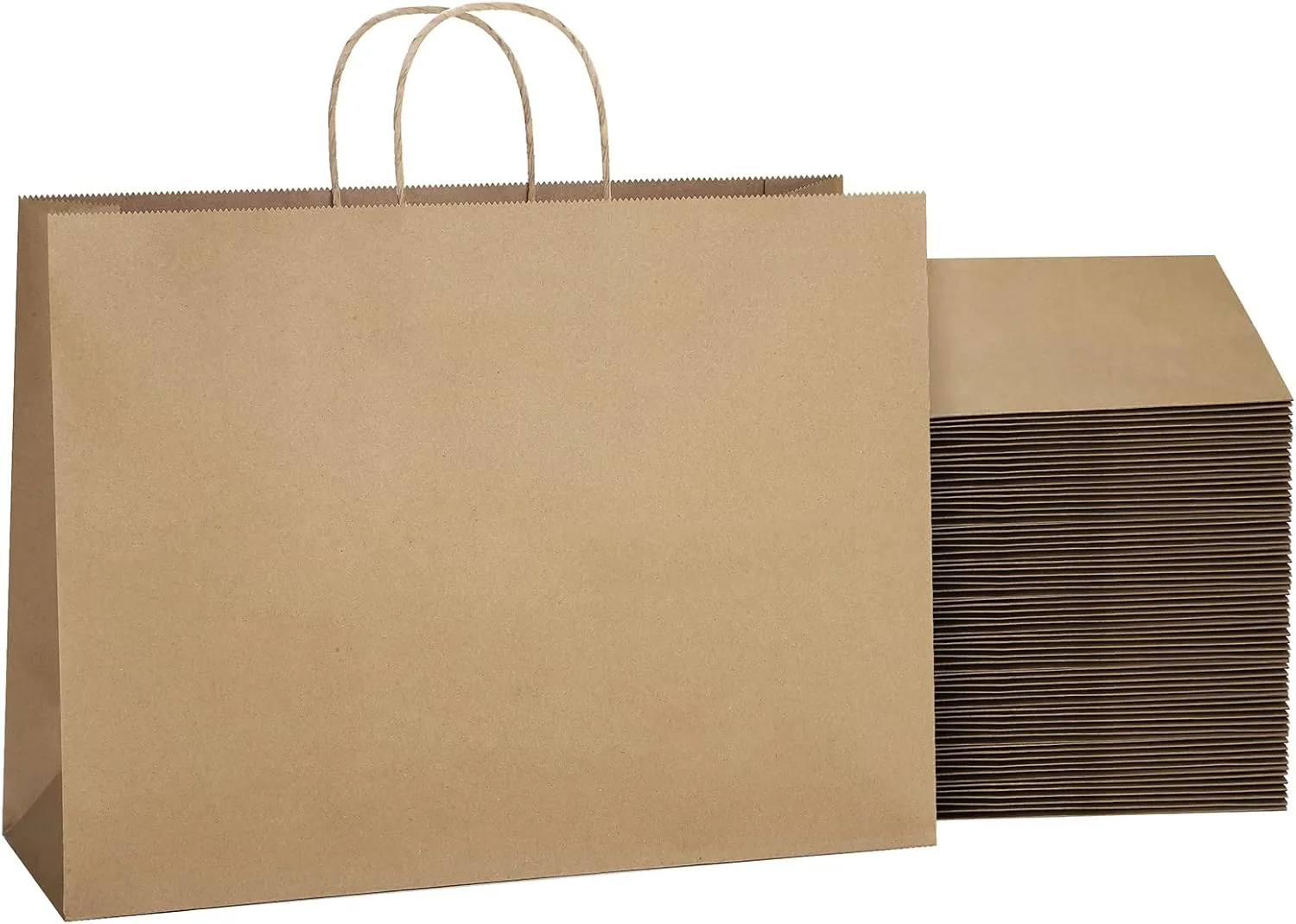 SHOPDAY Brown Paper Bags with Handles, 16x6x12, 25 Pack Large Kraft Paper Tote Bags for Grocery, Business Takeouts