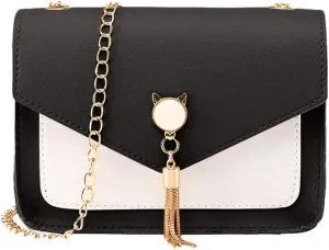 Shoulder Bag Messenger Cover Small Phone Bag Women Fringe Mobile Cat Bags Shoulder Bags for School (Black, One Size)