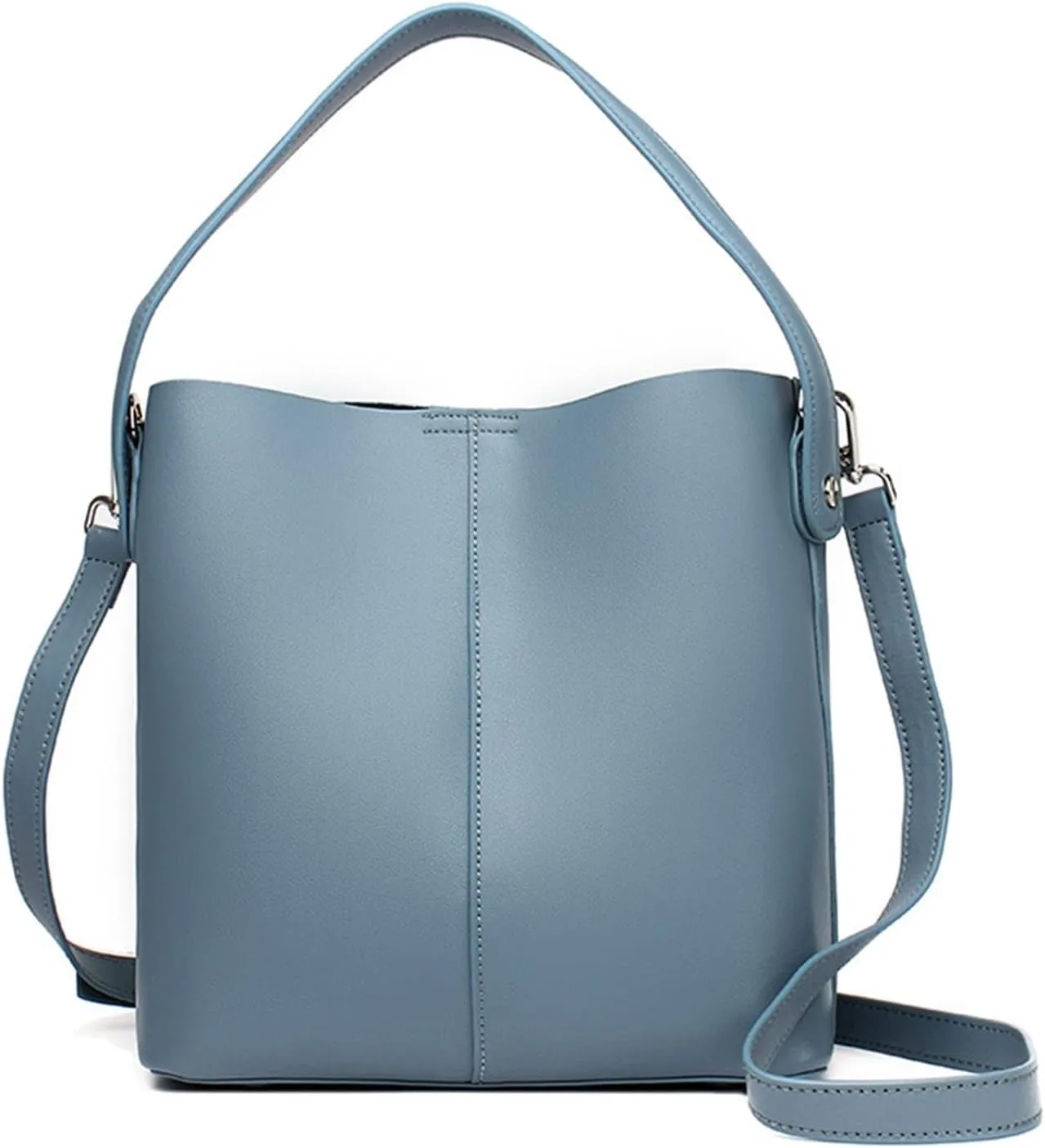 Shoulder Bags Leather Shoulder Bags for Women Ladies Bucket Handbag Solid Color Cow Leather Female Messenger Bag(Grey)