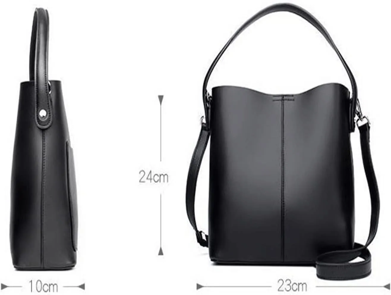 Shoulder Bags Leather Shoulder Bags for Women Ladies Bucket Handbag Solid Color Cow Leather Female Messenger Bag(Grey)