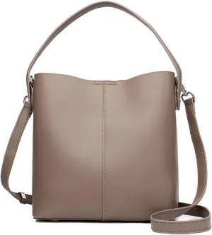 Shoulder Bags Leather Shoulder Bags for Women Ladies Bucket Handbag Solid Color Cow Leather Female Messenger Bag(Grey)