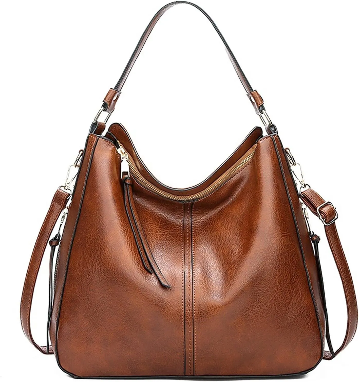 Shoulder Bags Leather Women Handbags Hobo BagFemale Leisure Shoulder Bags Purses Vintage Large Capacity Tote Bag(Brown)