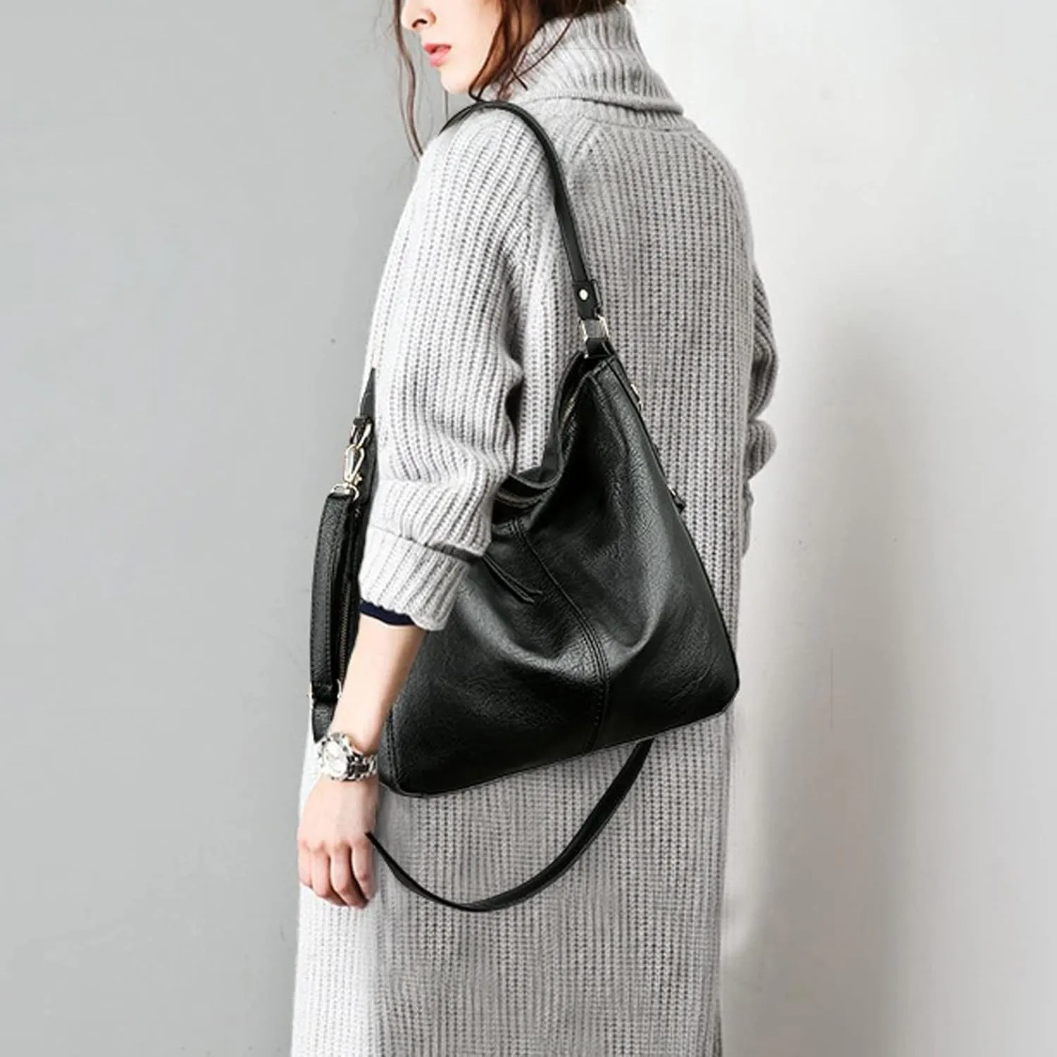 Shoulder Bags Leather Women Handbags Hobo BagFemale Leisure Shoulder Bags Purses Vintage Large Capacity Tote Bag(Brown)