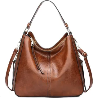 Shoulder Bags Leather Women Handbags Hobo BagFemale Leisure Shoulder Bags Purses Vintage Large Capacity Tote Bag(Brown)