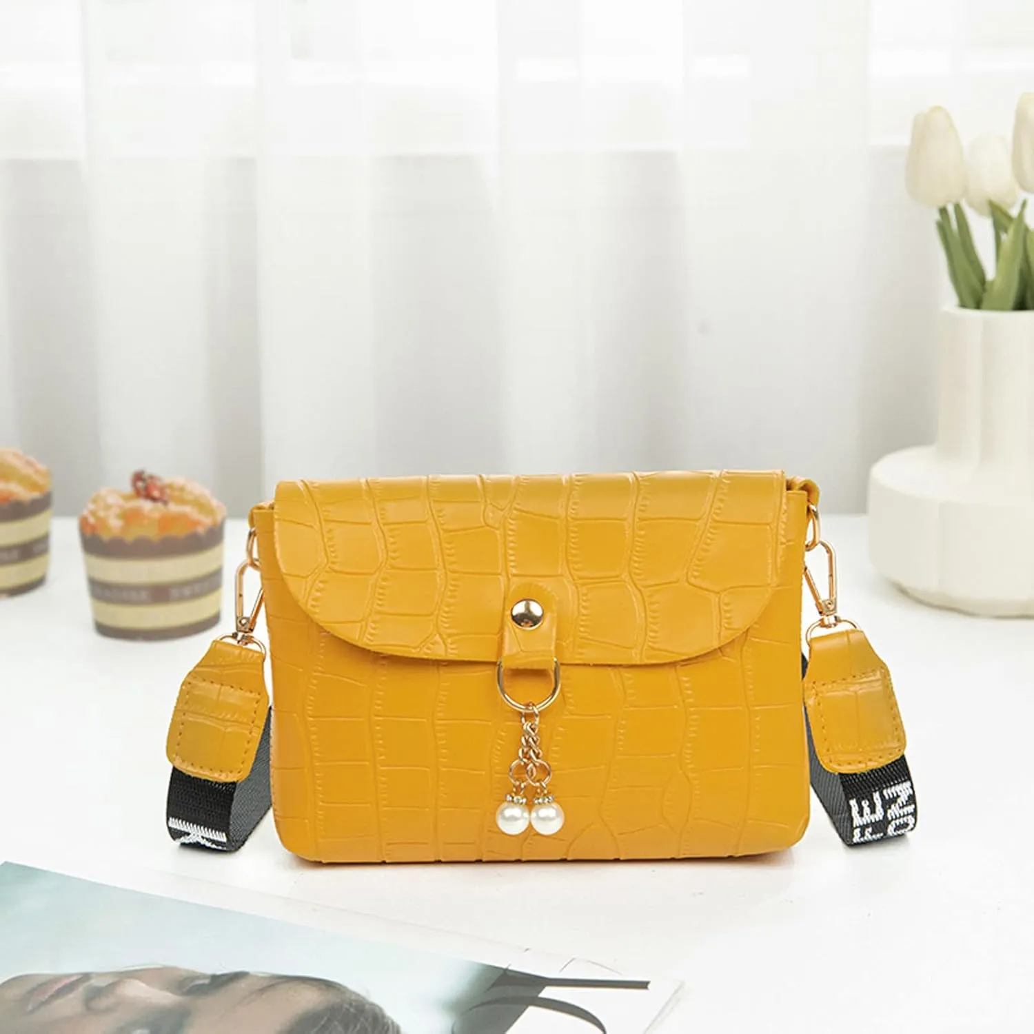 Shoulder Purses Leather Solid Color Pearl Decoration Hasp Phone Bag Shoulder Bag Messenger