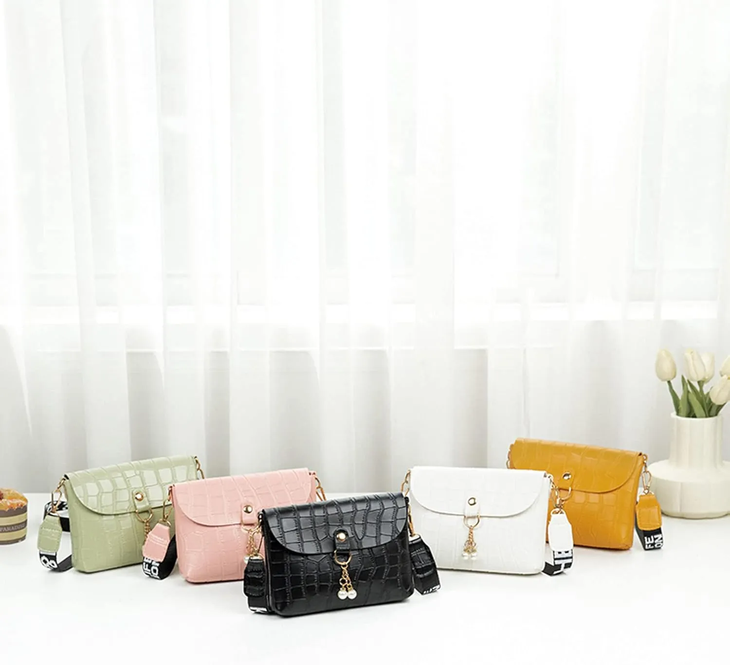 Shoulder Purses Leather Solid Color Pearl Decoration Hasp Phone Bag Shoulder Bag Messenger