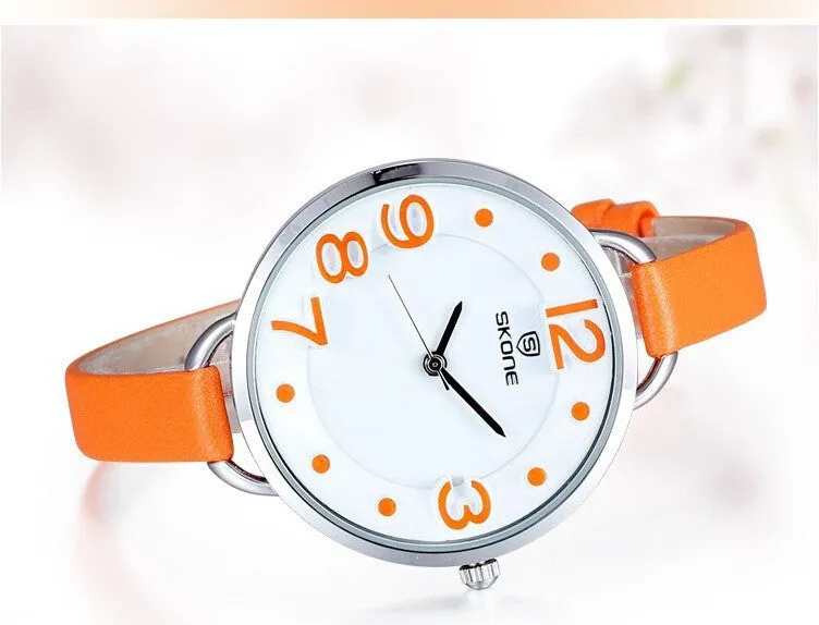 Skone Women Fashion Causal Watch Lady's Leather Analog Quartz Watch Water Resitant Watches Gift For Lover Wrist Watches
