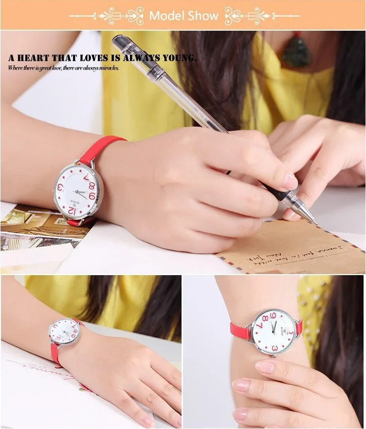 Skone Women Fashion Causal Watch Lady's Leather Analog Quartz Watch Water Resitant Watches Gift For Lover Wrist Watches