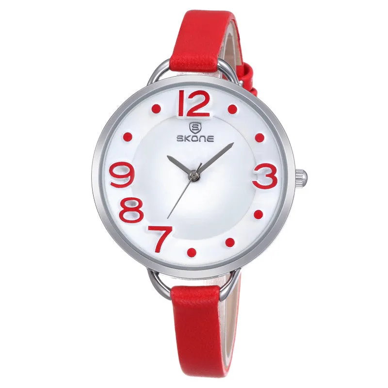 Skone Women Fashion Causal Watch Lady's Leather Analog Quartz Watch Water Resitant Watches Gift For Lover Wrist Watches