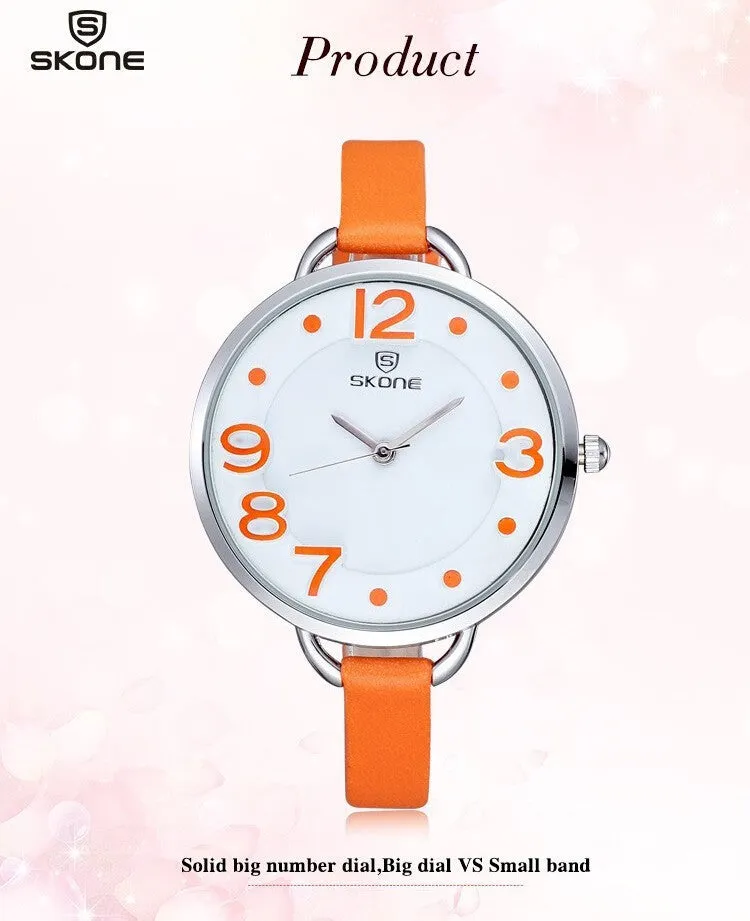 Skone Women Fashion Causal Watch Lady's Leather Analog Quartz Watch Water Resitant Watches Gift For Lover Wrist Watches