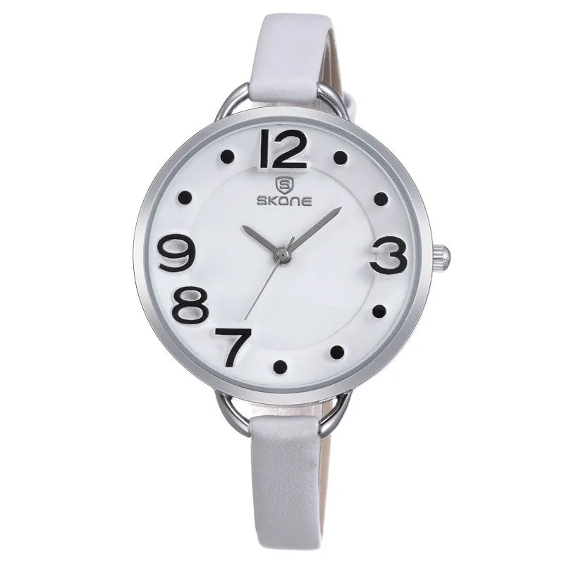 Skone Women Fashion Causal Watch Lady's Leather Analog Quartz Watch Water Resitant Watches Gift For Lover Wrist Watches