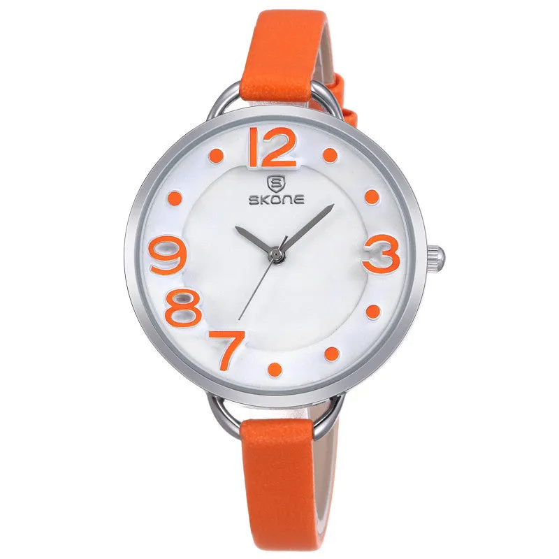 Skone Women Fashion Causal Watch Lady's Leather Analog Quartz Watch Water Resitant Watches Gift For Lover Wrist Watches