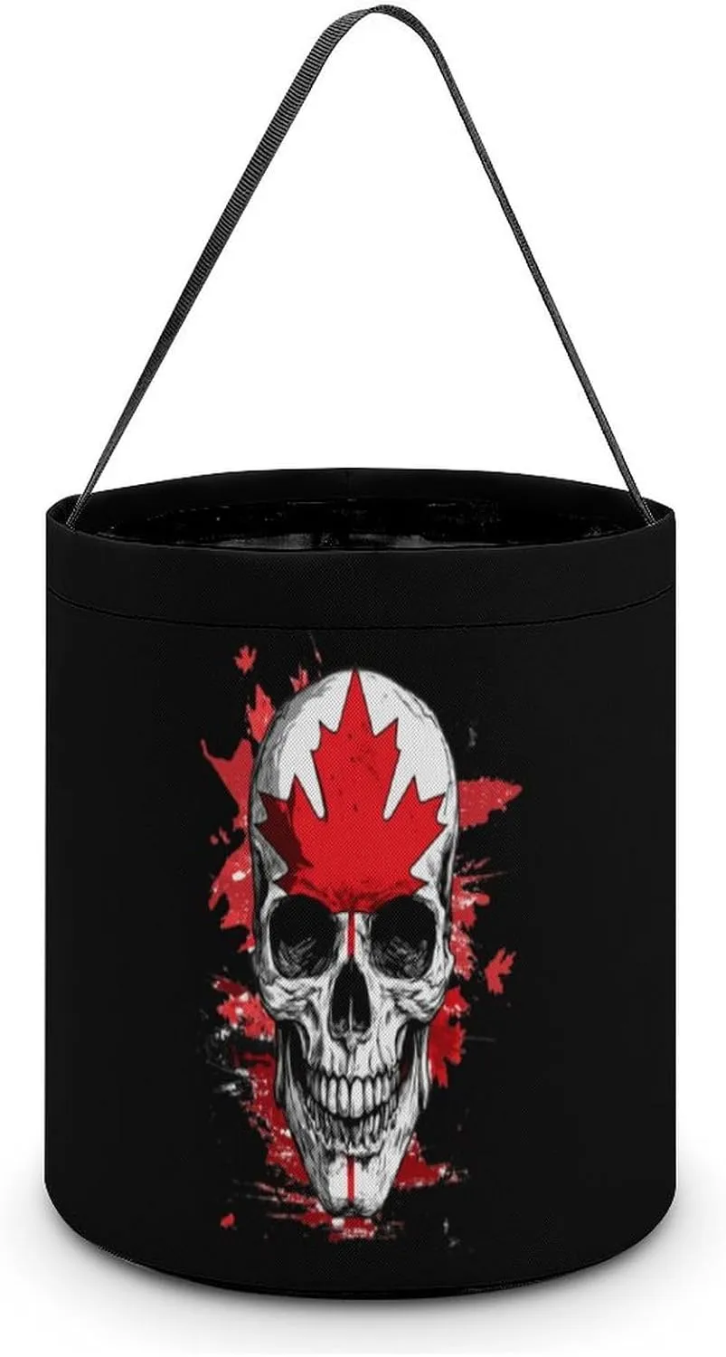 Skull Canada Flag Halloween Candy Bag Candy Tote Bucket Gift Bags Party Supplies for Women Men