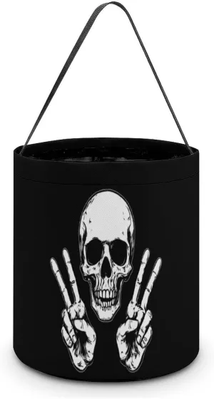 Skull Peace Sign Hand Halloween Candy Bag Candy Tote Bucket Gift Bags Party Supplies for Women Men