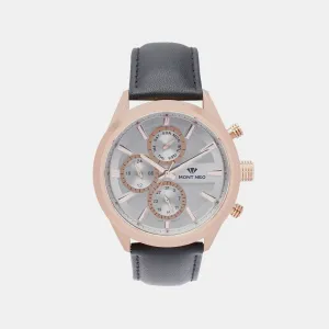 Sleek Silver Chronograph Men Leather Watch 7010C-L3303