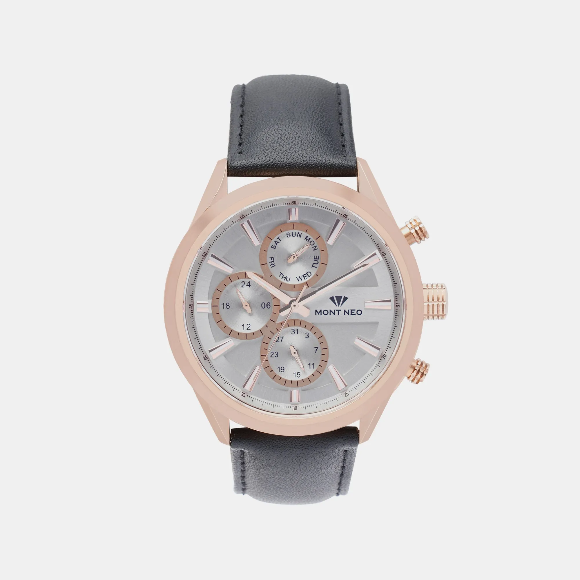 Sleek Silver Chronograph Men Leather Watch 7010C-L3303