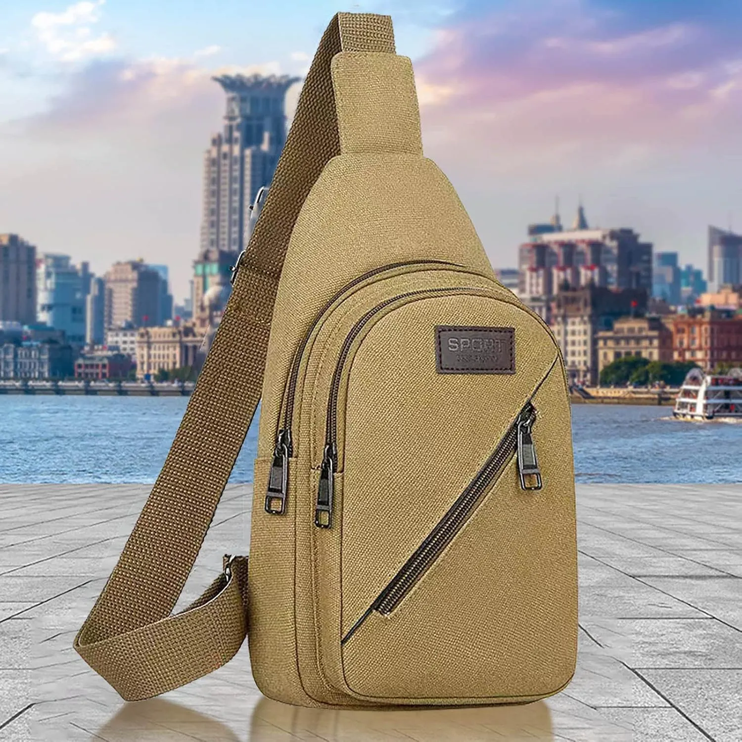Sling Bag M Men's Canvas Large Capacity Fashionable Casual Shoulder Bag