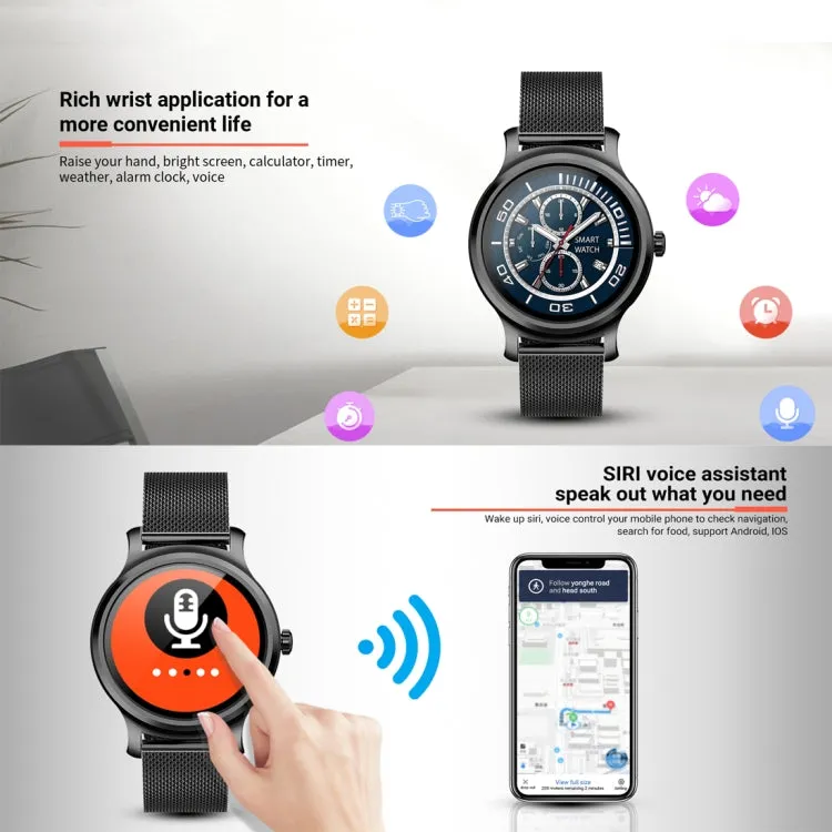 SMA-R2 1.3 inches IPS Screen Smart Watch IP65 Waterproof,Support Call /Message Reminder /Dual-mode Bluetooth 3.0   4.0/ Sleeping Monitoring /Sedentary Reminder(Black Silicone Strap)