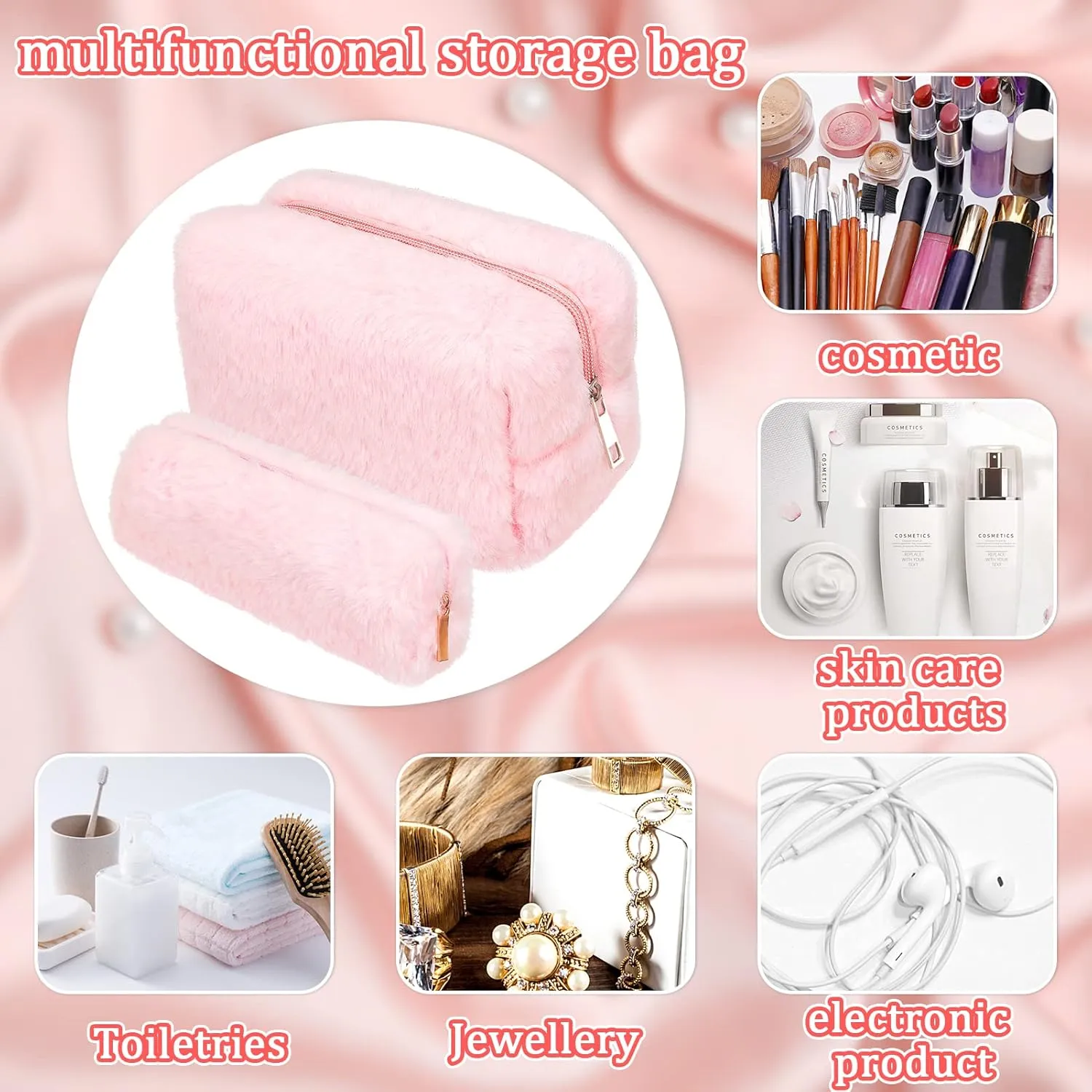 Small Makeup Bag for Purse Makeup Pouches for Women Aesthetic Cosmetic Bag Cute Pencil Case Travel Toiletry Bag Fuzzy Makeup Bag Makeup Brushes Storage Zipper Pouches for Organizing (Pink)