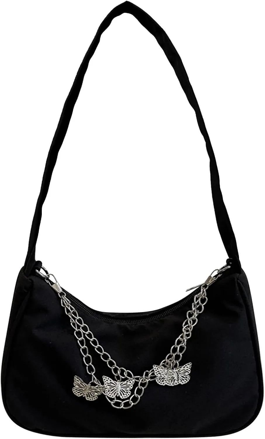 Small Shoulder Bag Cute Mini Simple Tote Bags with Zipper Closure Vegan Leather Fashion Chain Crescent Handbags