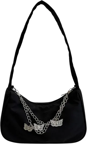 Small Shoulder Bag Cute Mini Simple Tote Bags with Zipper Closure Vegan Leather Fashion Chain Crescent Handbags