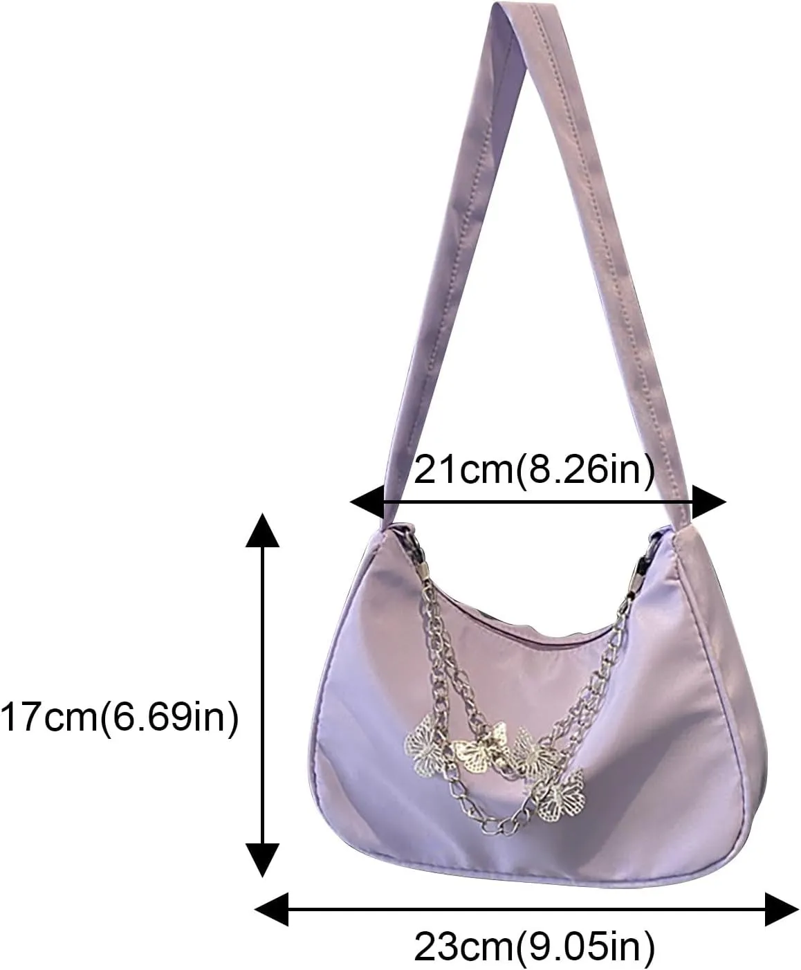Small Shoulder Bag Cute Mini Simple Tote Bags with Zipper Closure Vegan Leather Fashion Chain Crescent Handbags