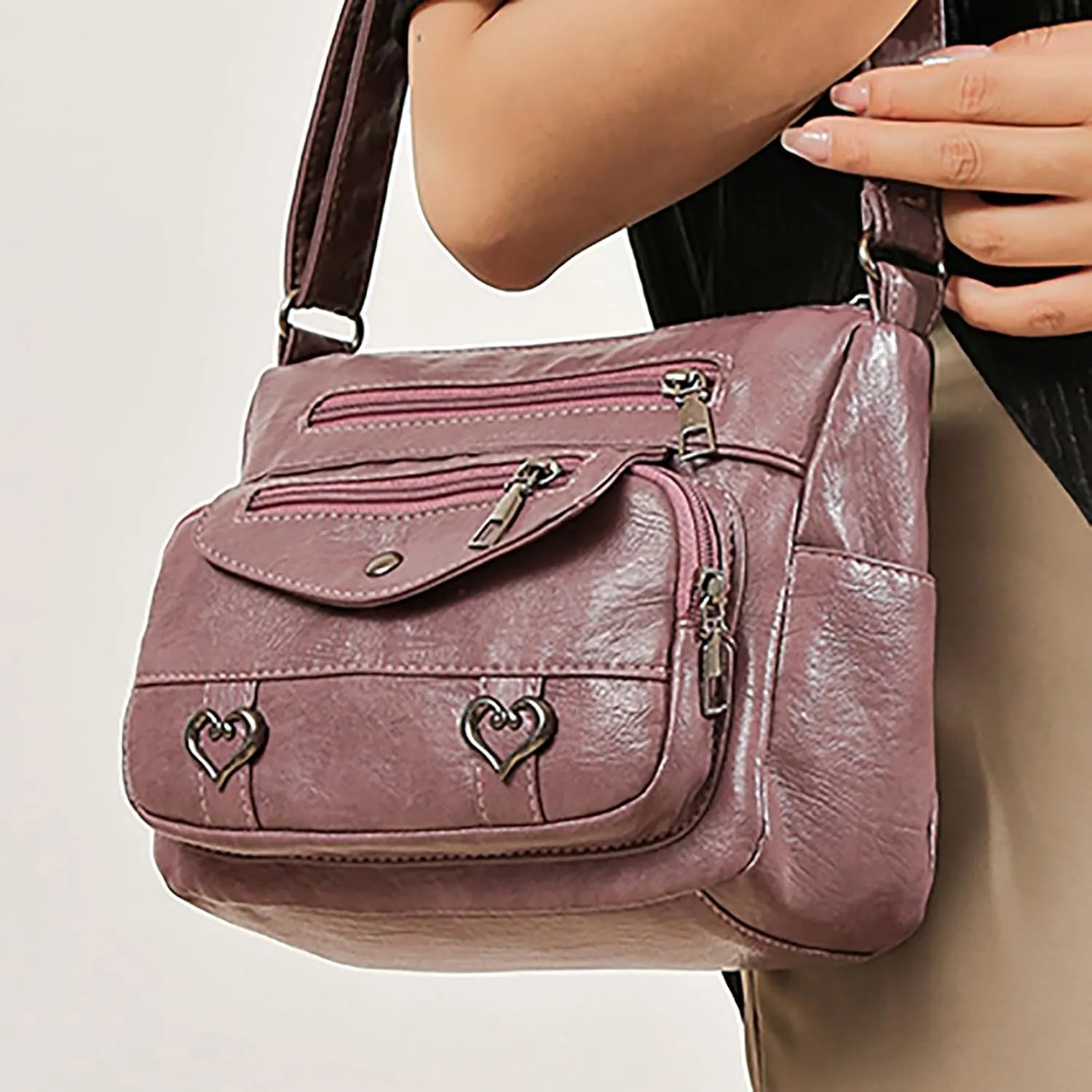 Small Top Handle Purse Solid Vintage PU Leather Shoulder Bag Versatile Women Pockets Purse With And Zipper