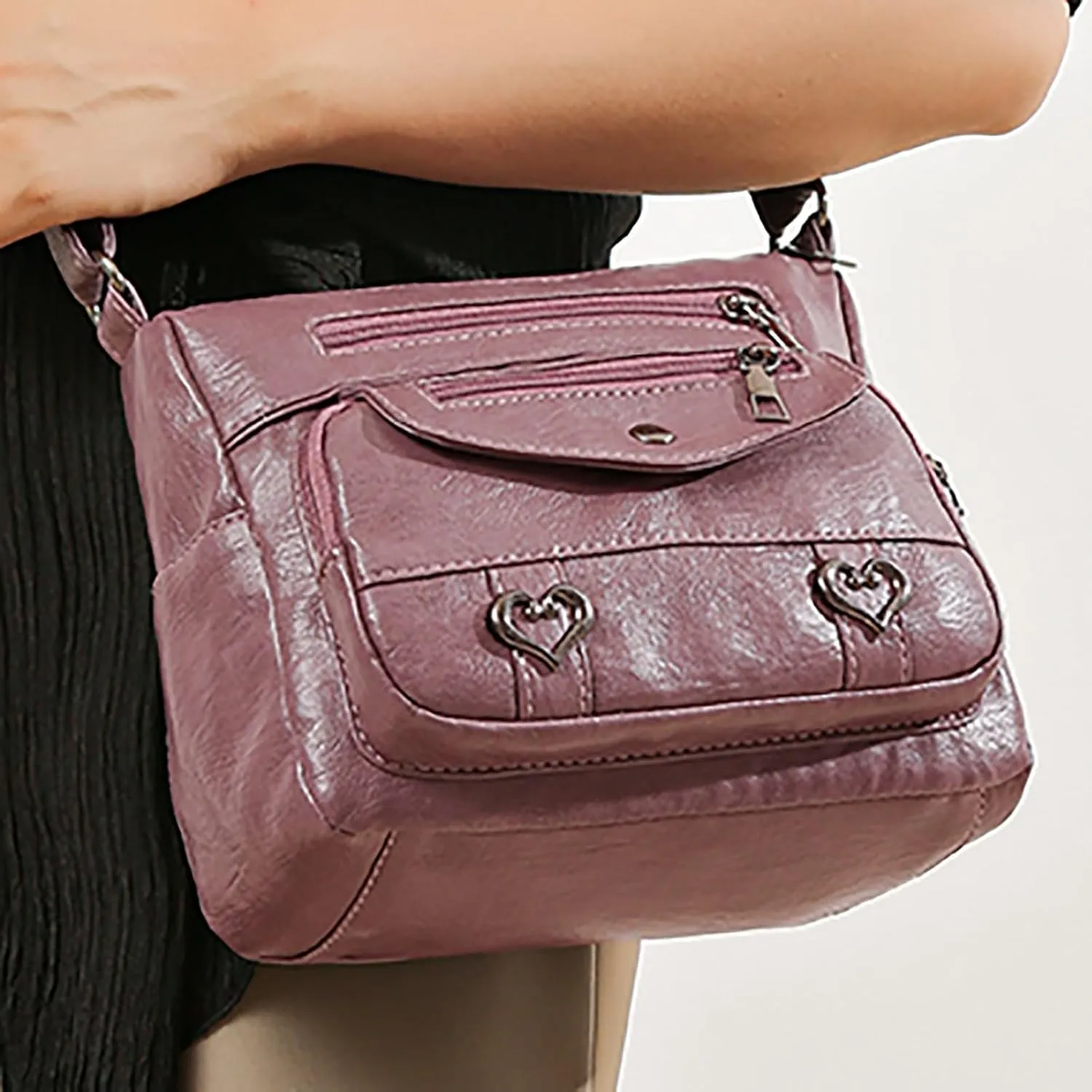 Small Top Handle Purse Solid Vintage PU Leather Shoulder Bag Versatile Women Pockets Purse With And Zipper