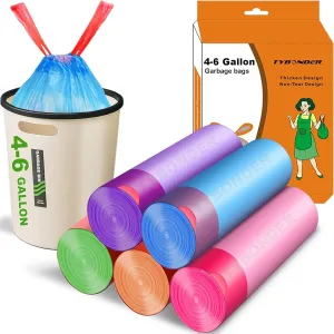 Small Trash Bags 4-6 Gallon,Extra Thick & Strong 4 Gallon Garbage Bags Drawstring 5 Gallon Trash Bags Small Garbage Bags Unscented Waste Basket Liners for Kitchen,Bathroom,Office(80 Counts)