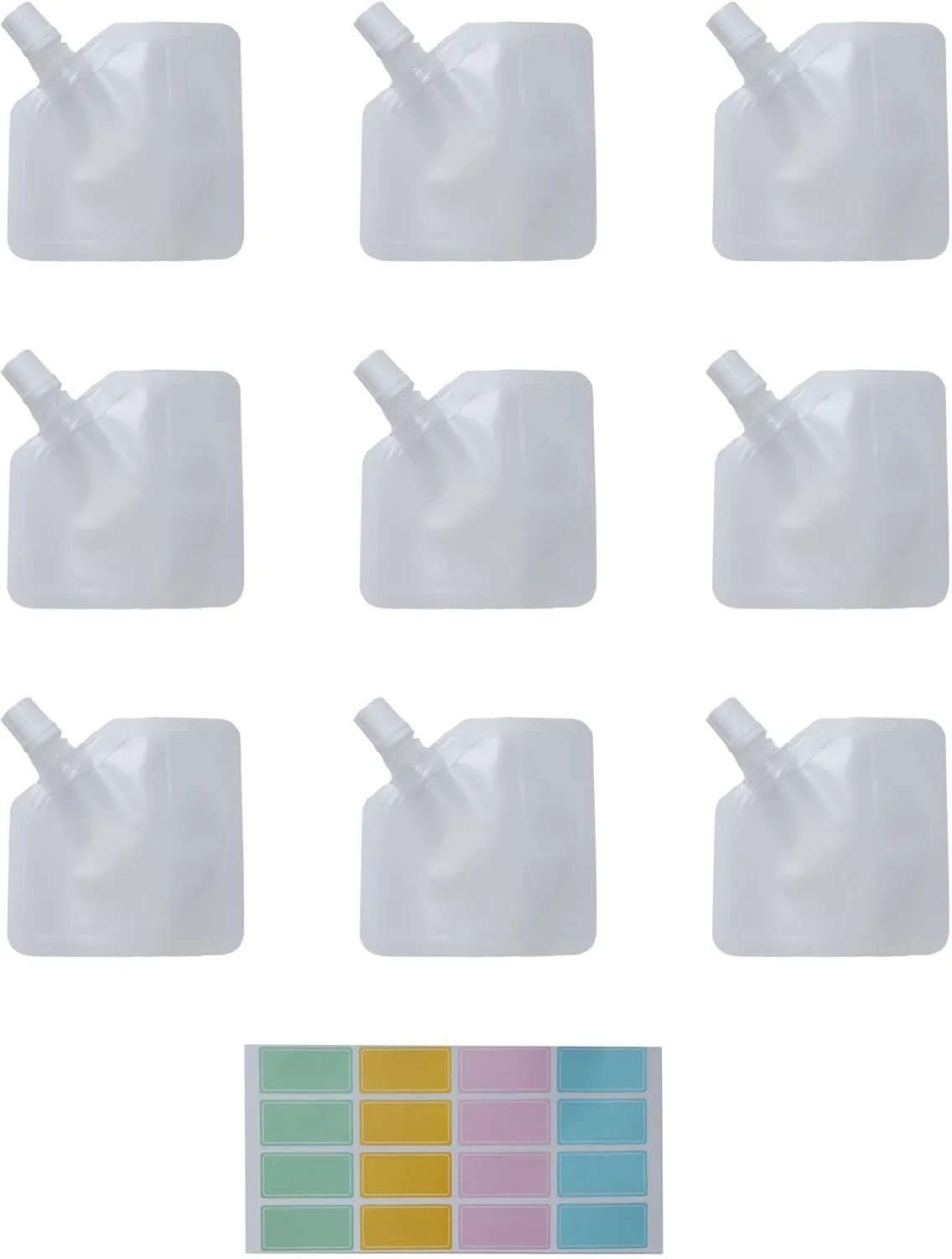 sowaka 10 Pcs Portable Fluid Bags with Sticker 30 ML Plastic Travel Pouches Containers Refillable Squeeze Pouches for Toiletries Shampoo Conditioner Lotion Soap Liquids