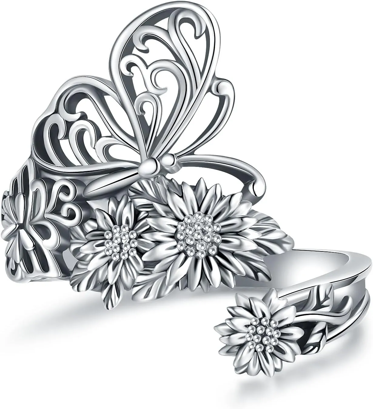 Spoon Rings for Women 925 Sterling Silver Butterfly Ring Vintage Boho SunFlower Wide Thumb Ring Style Jewelry Gift Adjusting