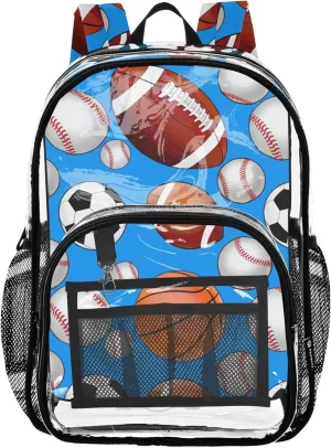 Sports Balls Footballs Travel Clear Backpack Floral Boys Backpacks for Girls Approved See through Bag