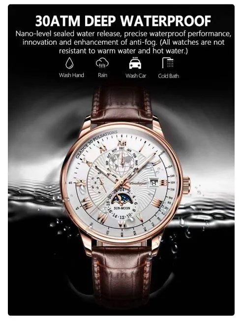 Stainless Steel Leather Men's Wristwatch