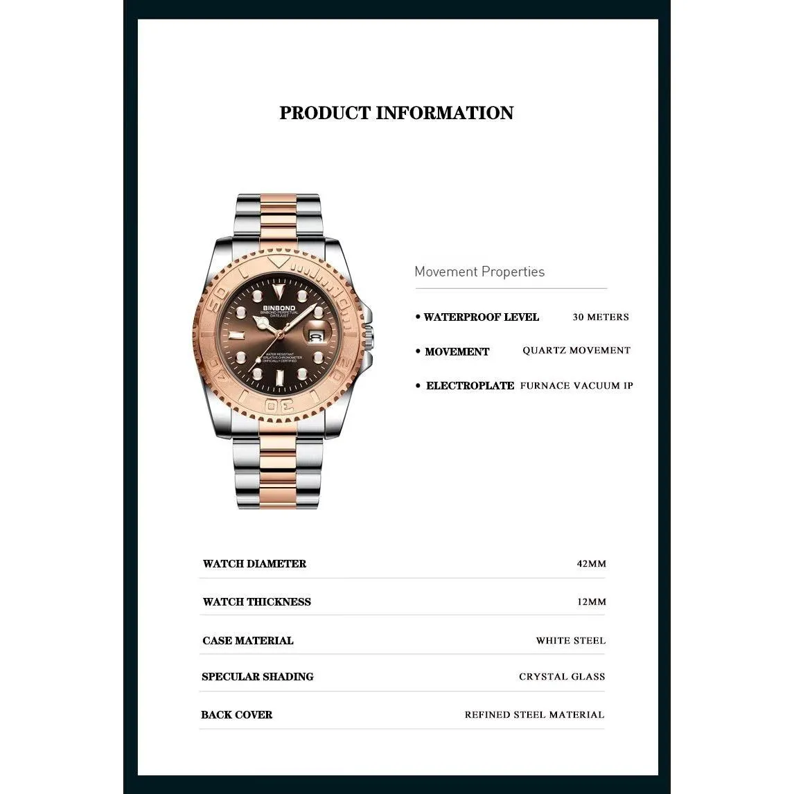 SteelLux Precision Calendar Quartz 50m Waterproof Watch