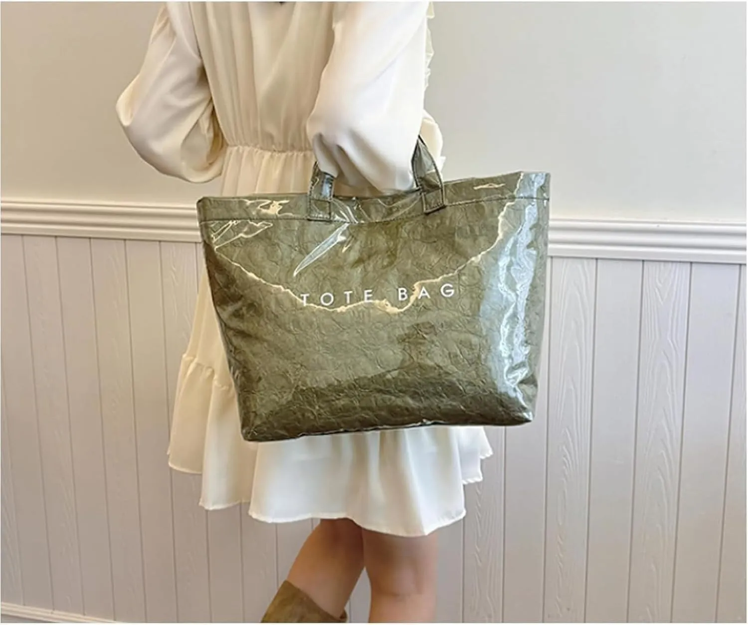 Stellaya Womens Letters Print Tote Bag, Stellaya Fashion Retro Tote Bag, Clear PVC Waterproof Kraft Paper Handbag