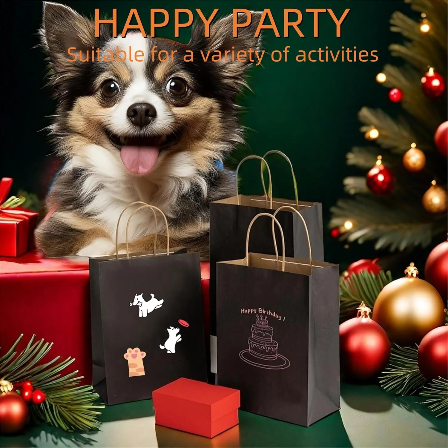 STOBOCTER 200Pcs Paper Gift Bags, 5.9"x3.15"x8.25" Gift Wrap Bags with Handles, Shopping Bags, Retail Bags for Small Business, Kraft Paper Bags, Gift Bags Bulk for Birthday Party Favors (Black)