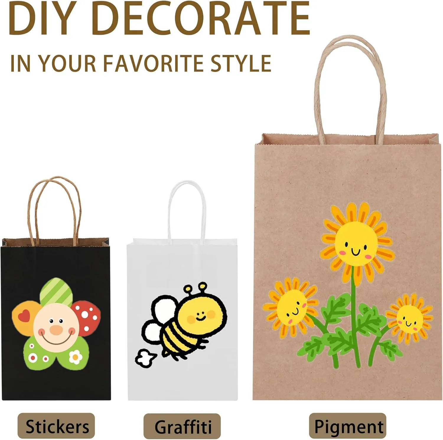 STOBOCTER 200Pcs Paper Gift Bags, 5.9"x3.15"x8.25" Gift Wrap Bags with Handles, Shopping Bags, Retail Bags for Small Business, Kraft Paper Bags, Gift Bags Bulk for Birthday Party Favors (Black)