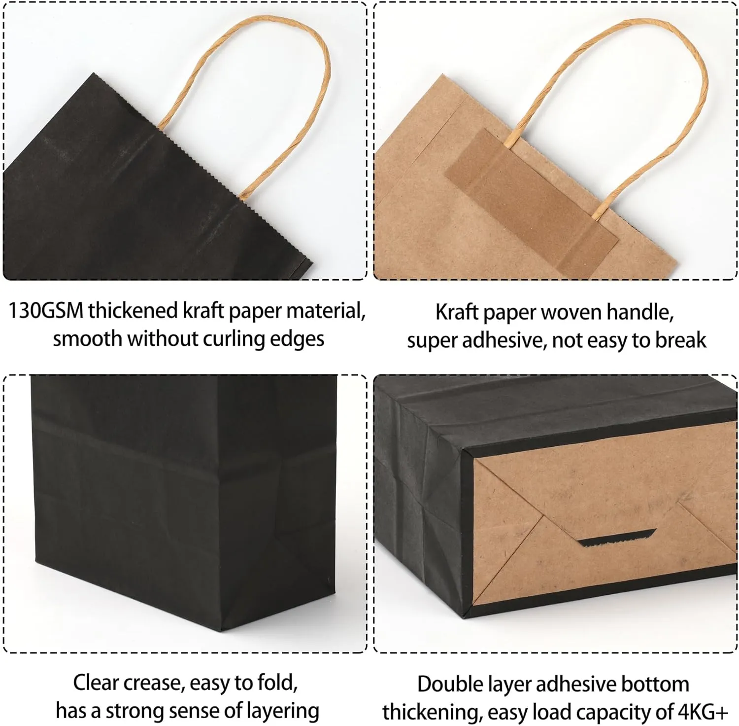 STOBOCTER 200Pcs Paper Gift Bags, 5.9"x3.15"x8.25" Gift Wrap Bags with Handles, Shopping Bags, Retail Bags for Small Business, Kraft Paper Bags, Gift Bags Bulk for Birthday Party Favors (Black)
