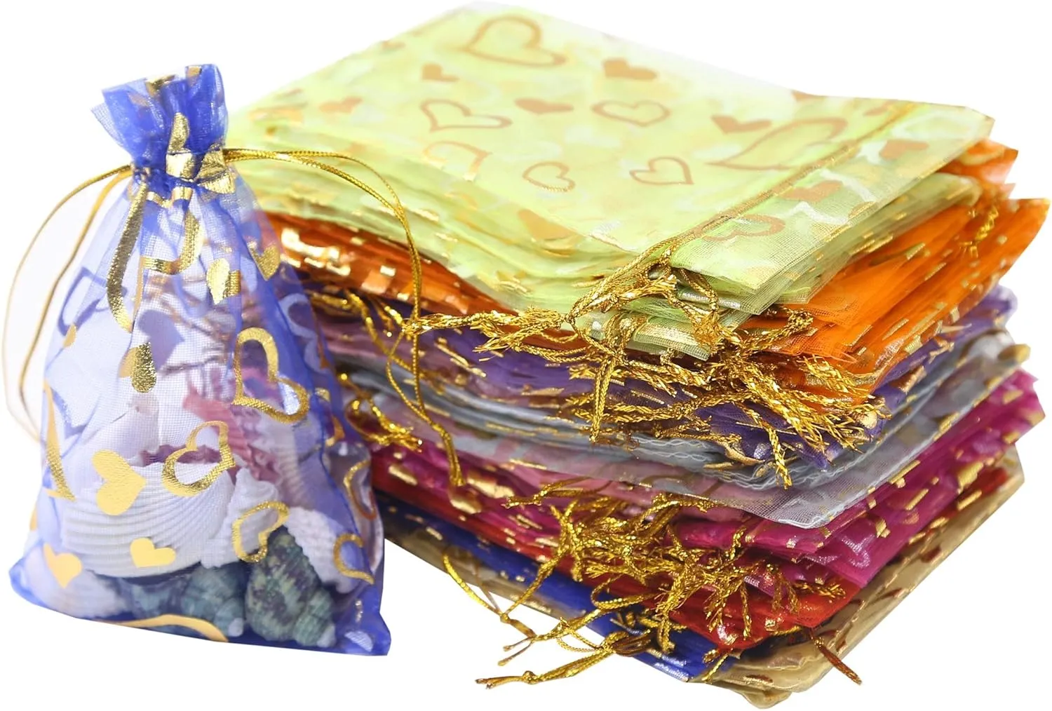 Stratalife Organza Bags Small Sheer Bags Mesh Bags Drawstring Organza Bags 4x6 Cute Jewelry Bags Party Favor Bags Wedding Return Bags Small Business Packaging 100PCS (Mixed Heart)